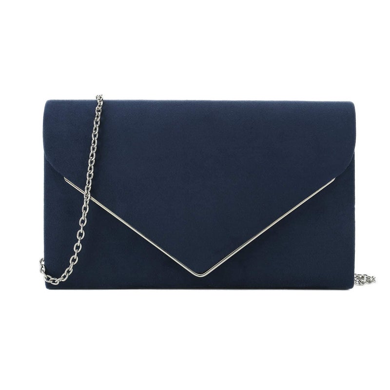 CHARMING TAILOR Faux Suede Clutch Bag Elegant Metal Binding Evening Bag for Wedding/Prom/Black-tie Events (Navy) - Image 1